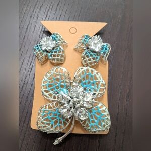 Elegant Silver and Blue Floral Jewelry Set